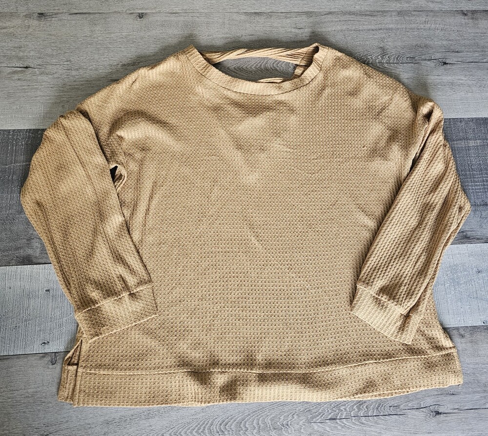 1 State Mustard Tan Waffle Twist Top Long Sleeve Size XL Womens Shirt